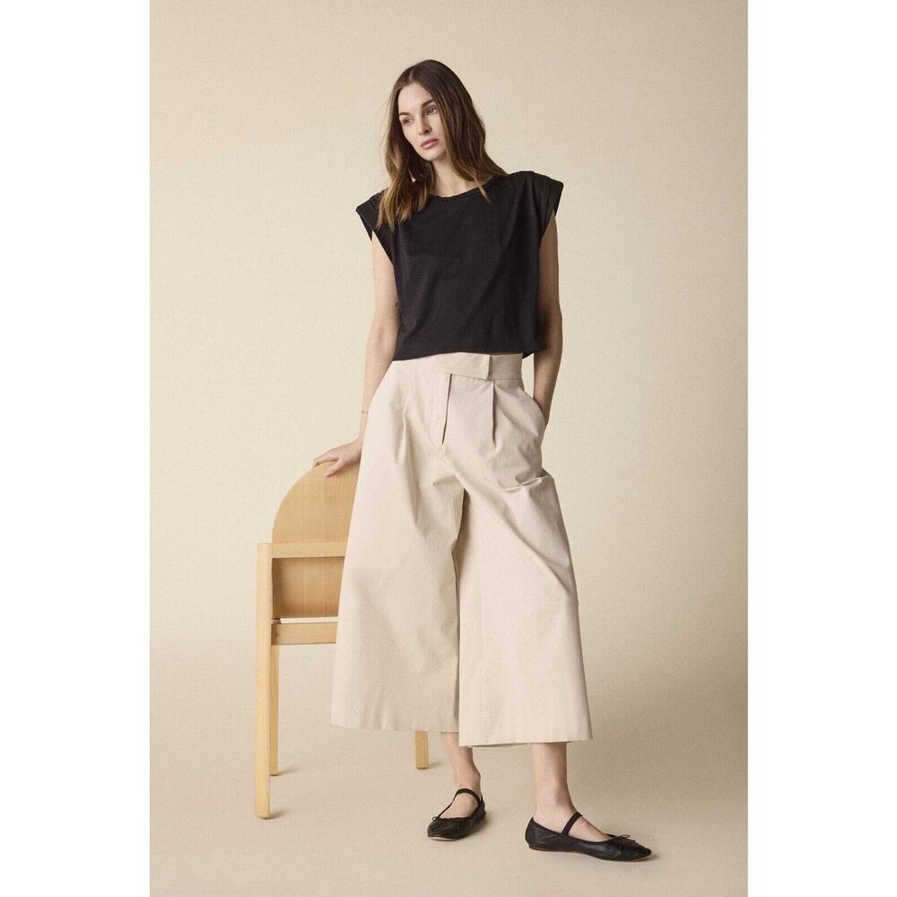 St. Roche Cordell Twill Pants Pleated Front Wide Tab Crop Pants Size 0 Pearl NWT